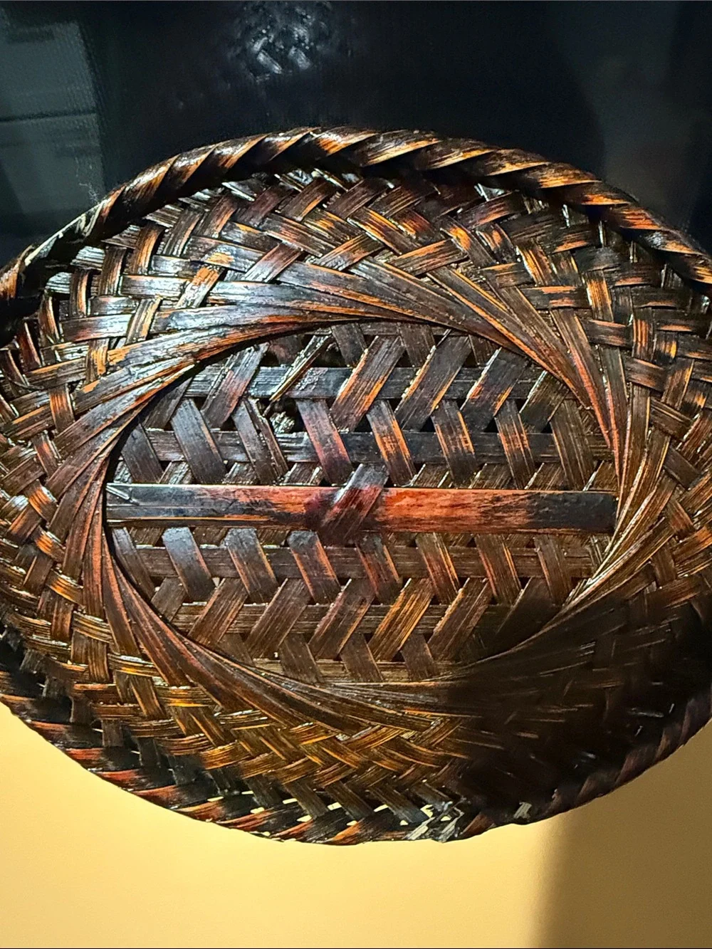 Woven Round Lidded Basket - Brown - 10”x5”